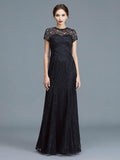 Abito per la Madre della Sposa a Silhouetta Trumpet/Mermaid con Scollo a Cuore, Maniche Corte, Pizzo e Lunghezza Pavimento