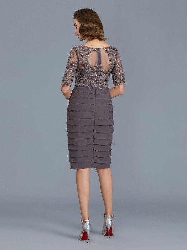 Vestidos para mãe da noiva com decote em V, manga curta, comprimento até ao joelho, chiffon, decote em U, folhos