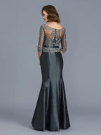 Trompete/Meerjungfrau-Linie U-Ausschnitt 3/4 Ärmel Applikationen Bodenlang Taft Brautmutterkleider