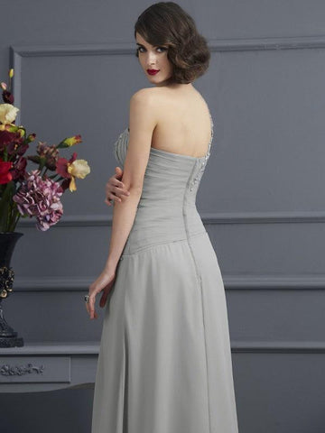 Kleider für die Brautmutter A-Linie One-Shoulder Ärmellos Perlenbesetzt Lang Chiffon