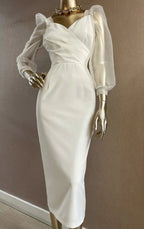 Lantern sleeve vintage style party midi prom dress cocktail long sleeve pencil dress Y3068