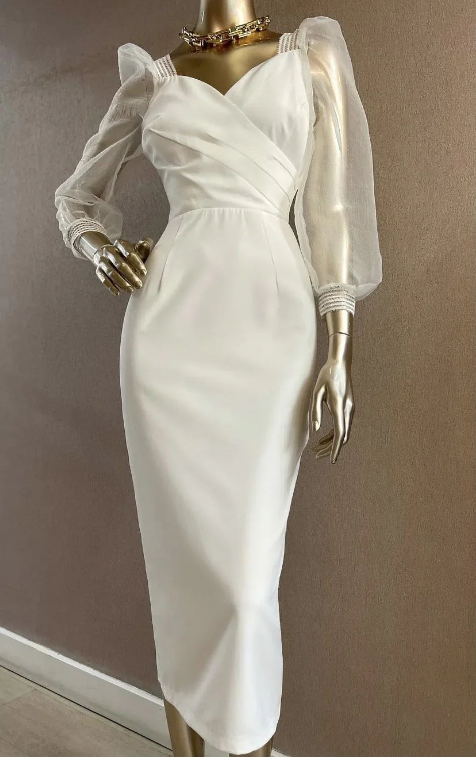Laternenärmel Vintage-Stil Party Midi-Ballkleid Cocktail Langarm Bleistiftkleid Y3068