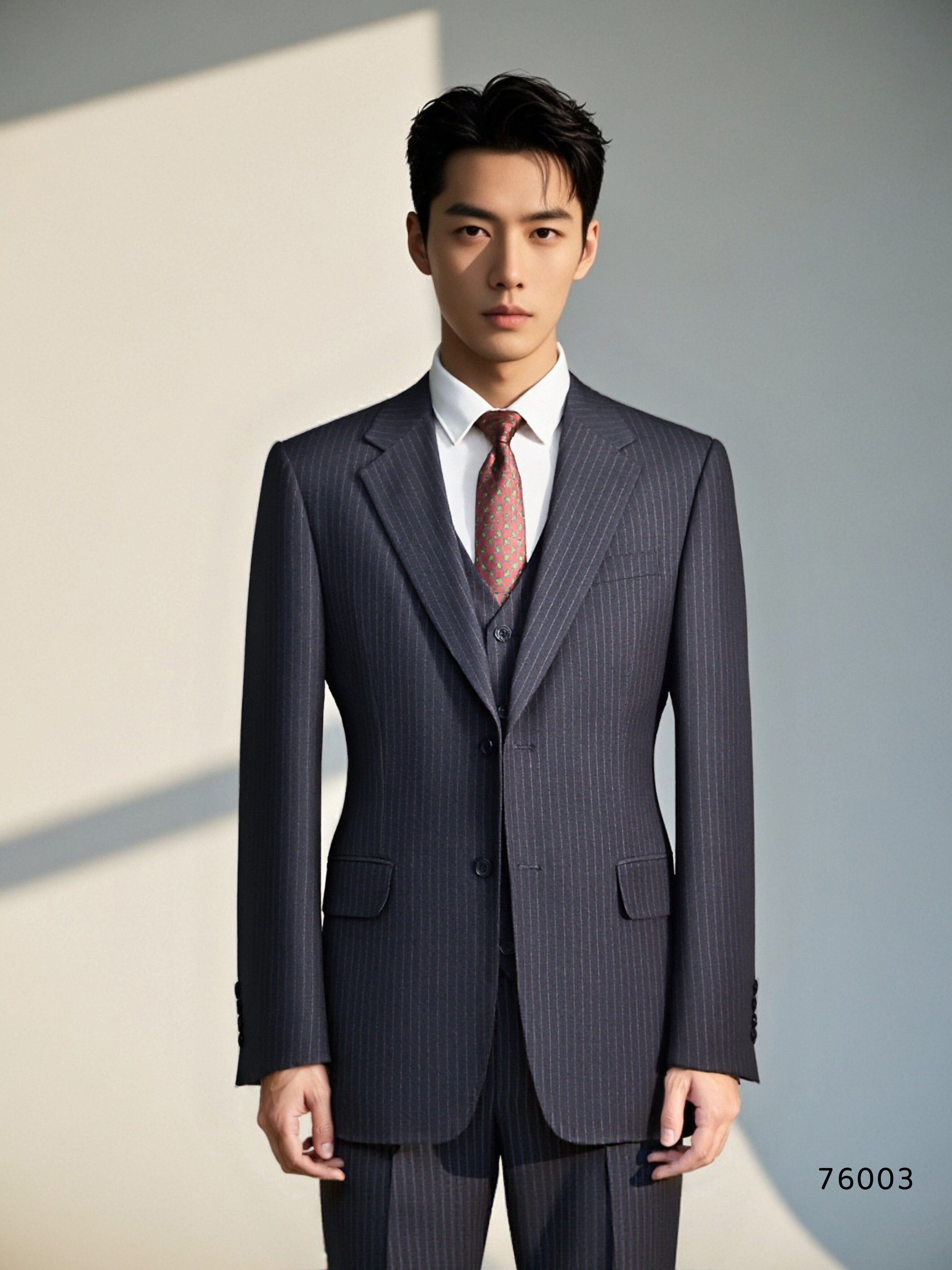 Three-Piece Pinstripe Wool Wedding Suit | Classic Tailored Formal Groom Suit