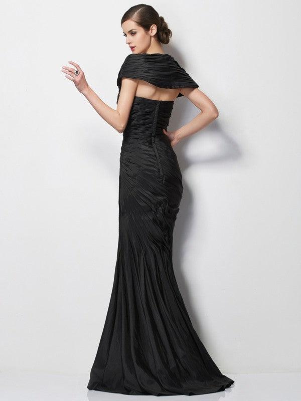 Vestidos para Mãe da Noiva Trompete/Sereia Manga Curta Contas Longo Tafetá