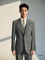 Three-Piece Solid Grey Wool Suit | Tailored Formal Groom & Business Suit
