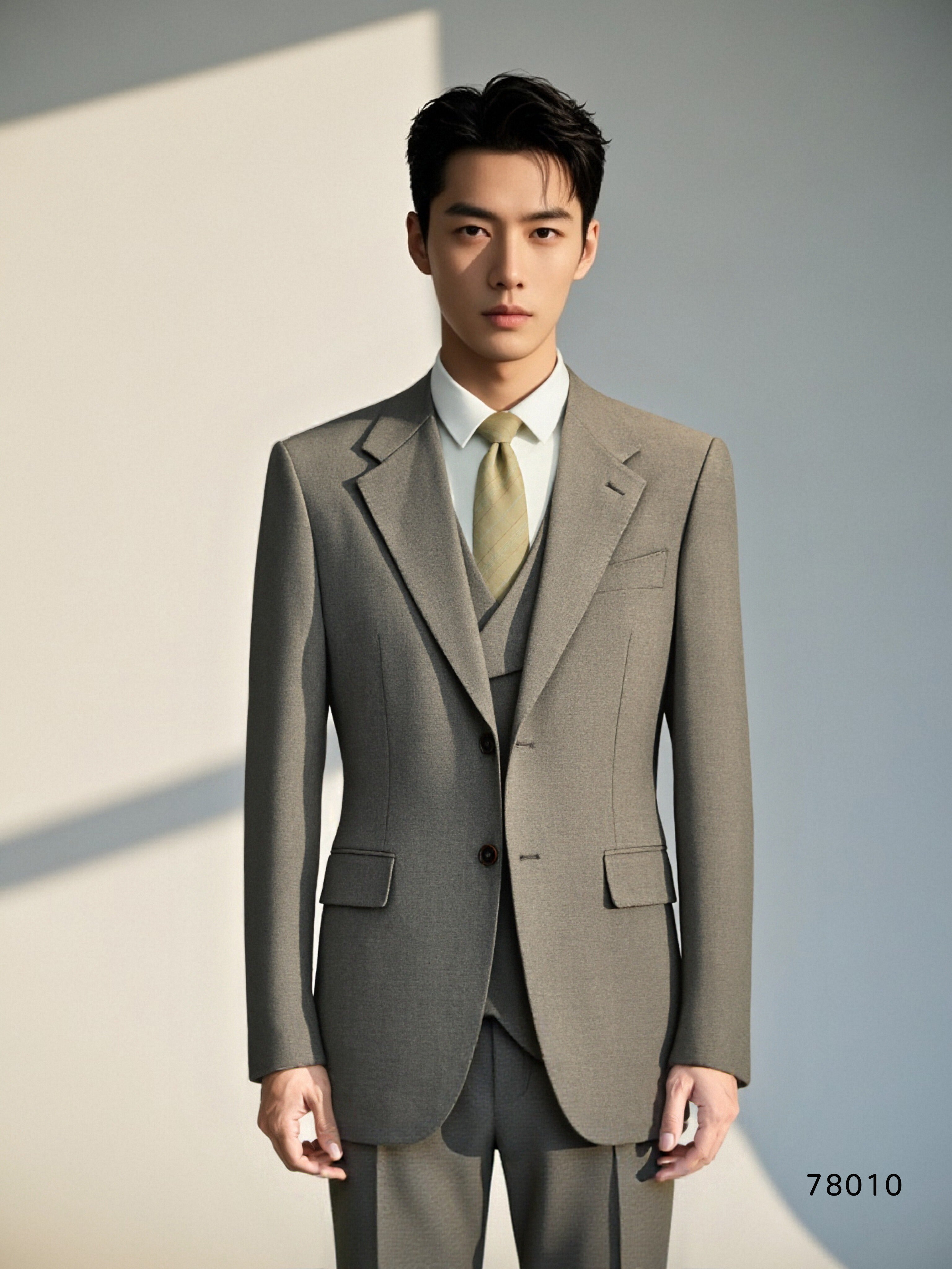 Three-Piece Solid Taupe Grey Wool Suit | Tailored Formal Groom & Business Suit