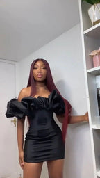 Elegantes Damen-Satin-Bodycon-Kleid mit Trägerlosem Ausschnitt, Rüschen, Rückenfreiem Design, Märchenprinzessinnen-Minikleid in Schwarz für den Homecoming-Abend  Y1840