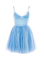 Niedliches Blaues Trägerkleid Homecoming-Kleid Blaues Tüll Partykleid Y2528
