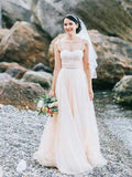 Abito da sposa lungo in tulle a linea A con spalline sottili a prezzo accessibile.DB10622