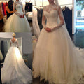 Vestido de novia de manga larga con ilusión de encaje blanco y tul, barato vestido de novia Vantage con espalda en V, WD0007