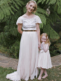 Gogerous Abito da Sposa Lungo in Chiffon con Scollo a V e Appliques. DB10642