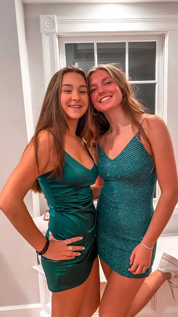 Grün Trägerhemdchen Kurzes Homecoming-Kleid Grün Abschlusskleid Für Teenager Y2099