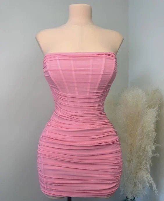 Hübsches Pinkes Trägerloses Homecoming-Kleid Sexy Partykleid Clubkleid Y1916