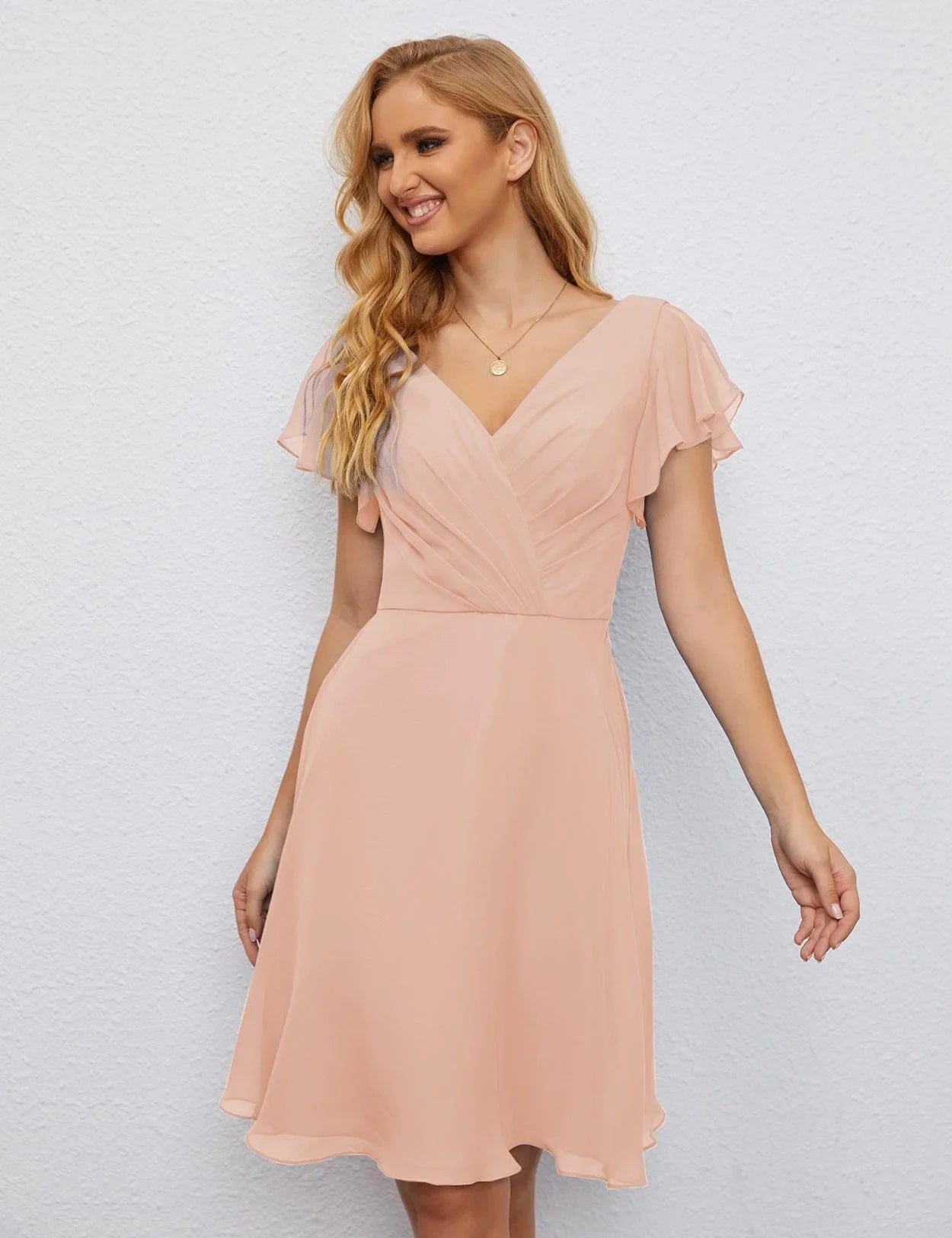 Vestido de Regreso a Casa con Espalda en U de Numbersea Vestido Formal para el Baile de Graduación Largo hasta la Rodilla Mangas Cortas Vestido para Fiesta de Cóctel 28077