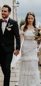 Neue Ankunft Gerade Spitze A-linie Lange Brautkleider.DB10478