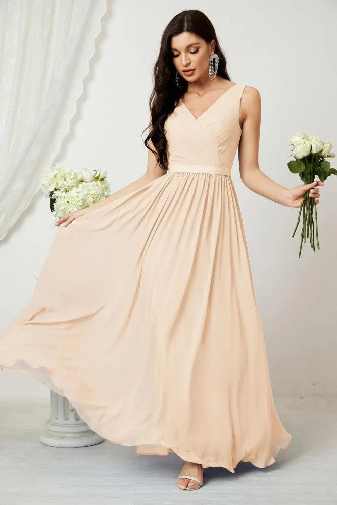 Vestido de dama de honor largo de gasa para mujer, línea A sin mangas, vestido formal de baile de graduación para fiesta nocturna, vestido de regreso a casa 2808