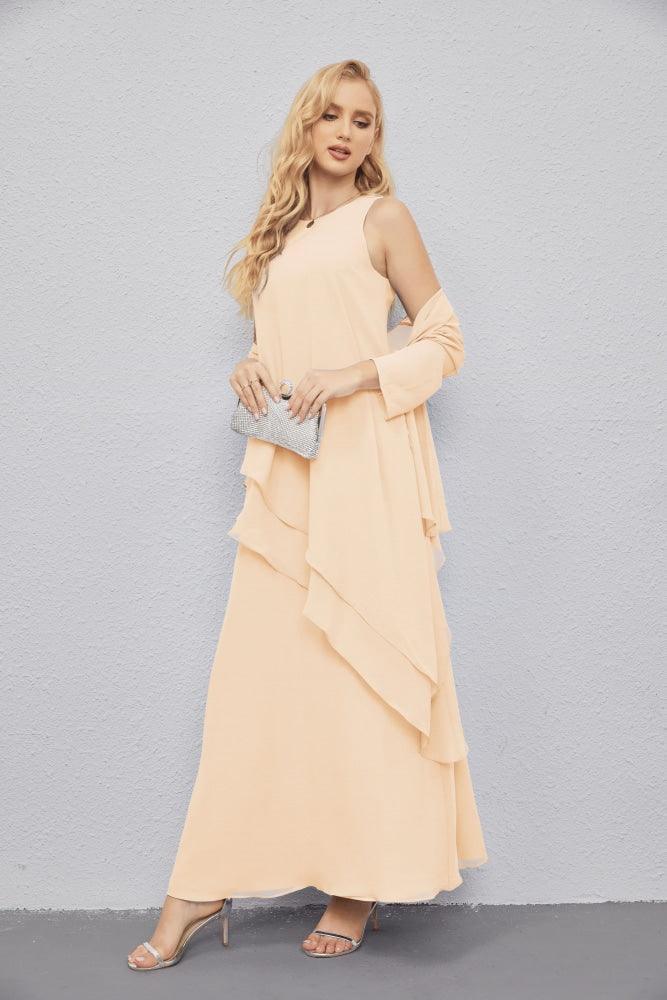 Vestidos para a mãe da noiva com frente aberta, cardigan leve, vestido formal para baile de finalistas 28081 