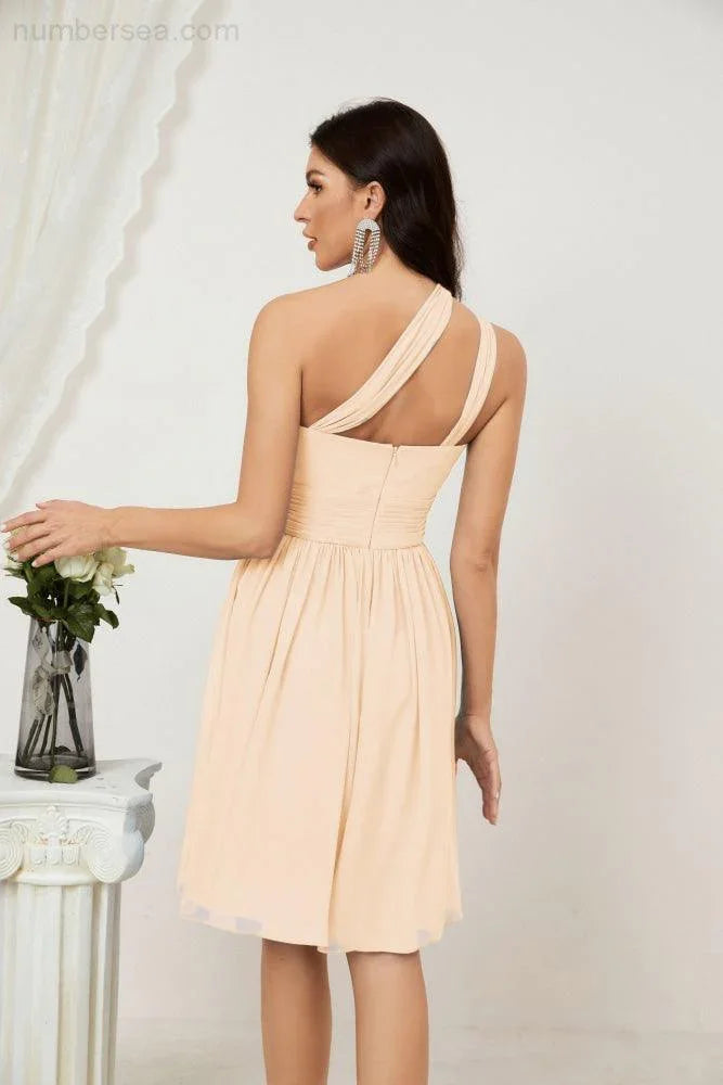 Vestido de dama de honor corto de chiffon de un hombro Numbersea para mujer Vestidos formales para fiesta y regreso a casa 2804