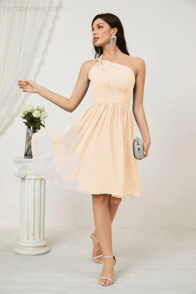 Vestido de dama de honor corto de chiffon de un hombro Numbersea para mujer Vestidos formales para fiesta y regreso a casa 2804