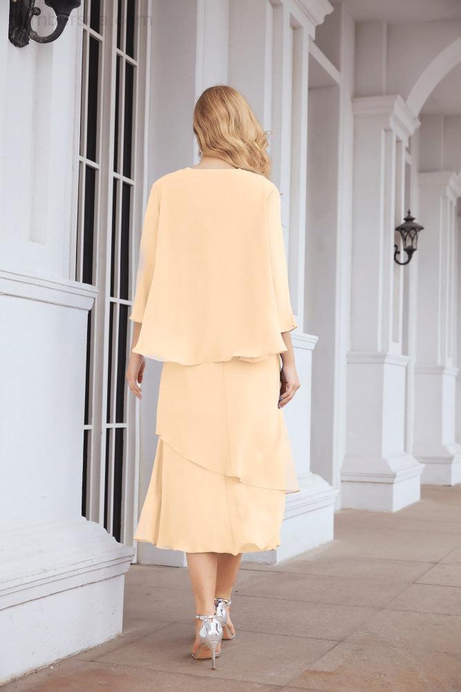 Vestido de festa formal para mãe da noiva, corte A, duas peças, Numbersea 28072 