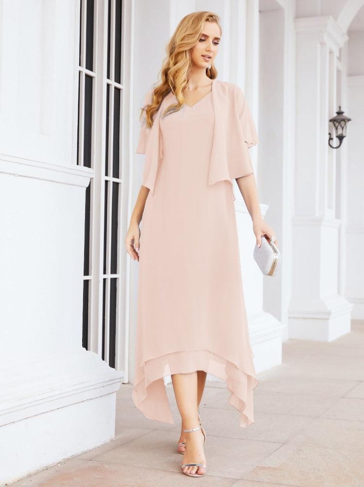 Vestido de festa formal para mãe da noiva, corte A, duas peças, Numbersea 28073 