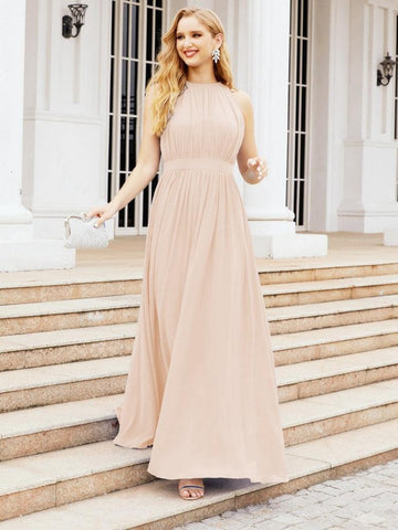 Numbersea Halter Bridesmaid Dress Empire Waist Formal Evening Prom Gown for Mother of The Bride 28030