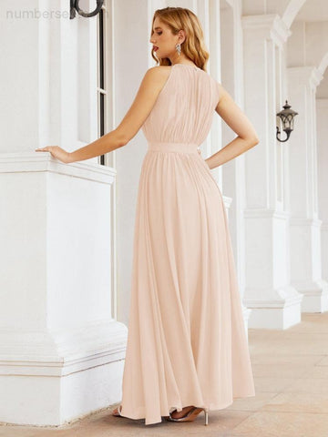 Numbersea Halter Bridesmaid Dress Empire Waist Formal Evening Prom Gown for Mother of The Bride 28030