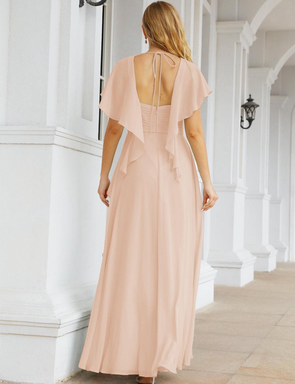 Numbersea Chiffon Bridesmaid Dresses Long Formal Evening Prom Mother of The Bride Dress with Flutter Sleeve     SEA28040