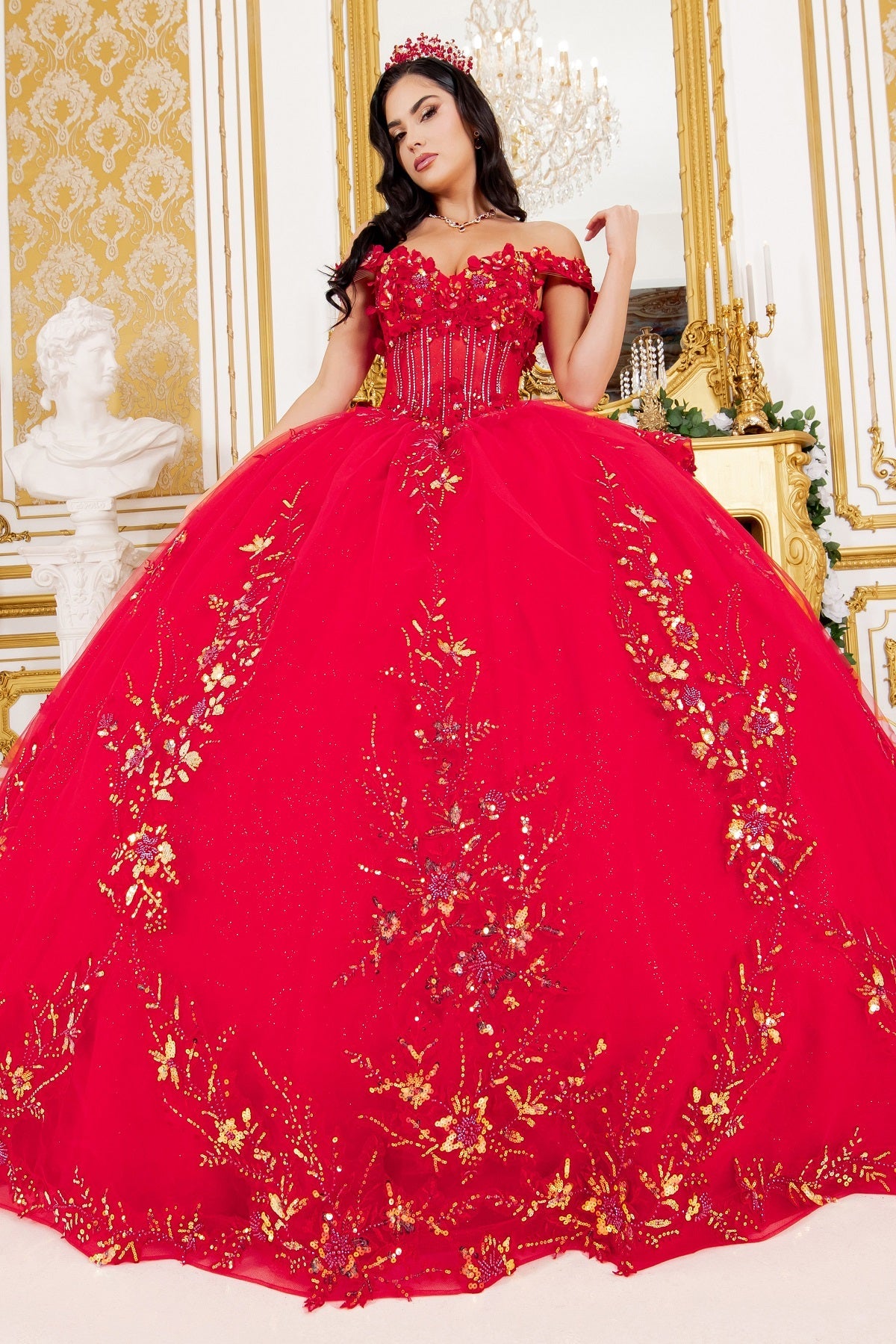 3D Floral Off Shoulder Ball Gown by Cinderella Couture 8160J