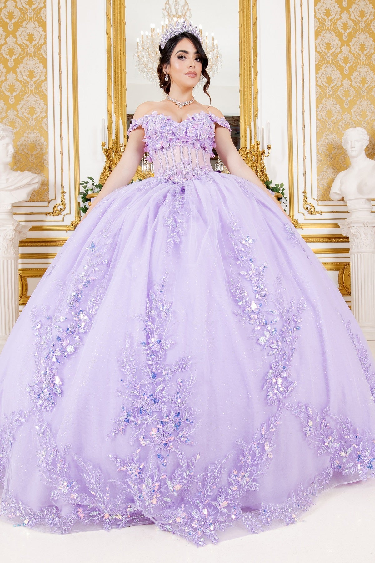3D Floral Off Shoulder Ball Gown by Cinderella Couture 8160J