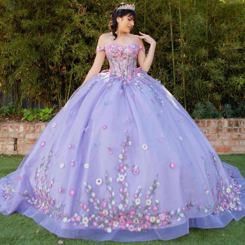 Vestido de baile floral com decote ombro a ombro da Cinderela Couture 8260J