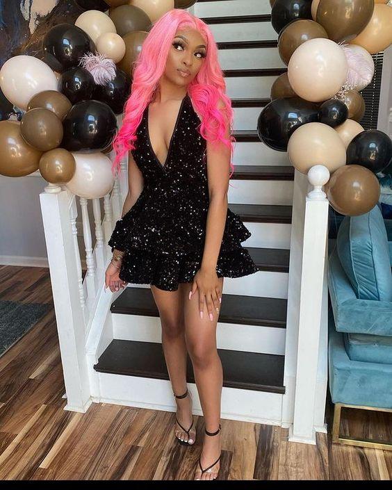 Vestido corto de cóctel negro sexy y brillante con espalda abierta y capas de lentejuelas para graduación, fiestas y noche, Vestido de regreso a casa negro Y1504