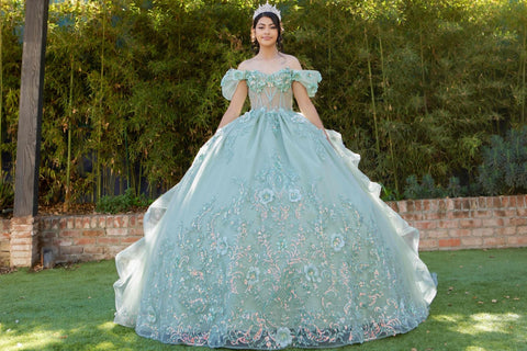 Schulterfreies Ballkleid mit 3D-Blumenmuster von Cinderella Couture 8330J