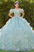 Abito da Sera con Spalle Scoperte e Motivi Floreali 3D di Cinderella Couture 8330J
