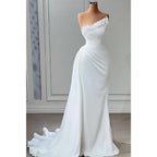 Sheath Strapless Beaded Pleats Prom Dress Evening Wedding Dress