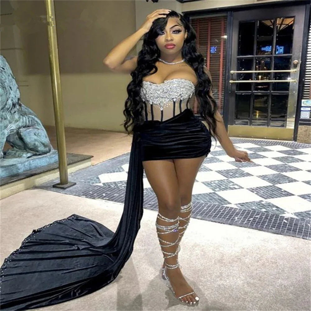 Vestido de Veludo Preto para o 18.º Aniversário, Vestidos de Baile de Finalistas Feitos por Encomenda Y323