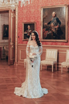 Exquisite Lange Meerjungfrau Off-the-shoulder Spitze Brautkleid mit Langärmeln