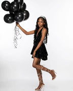 Vestido de Fiesta de Lentejuelas Negro en Línea A para el Baile de Regreso a Casa Vestido de Cumpleaños Negro Y4601