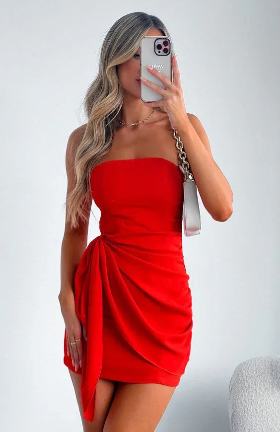 Rotes Trägerloses Homecoming-Kleid, Rotes Cocktailkleid Y2914