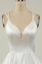 White Satin A-line Graduation Dress White Short Homecoming Dress Y1849