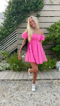 Niedliches A-Linien Heimkehrkleid Knallpinkes Strandkleid Y2385