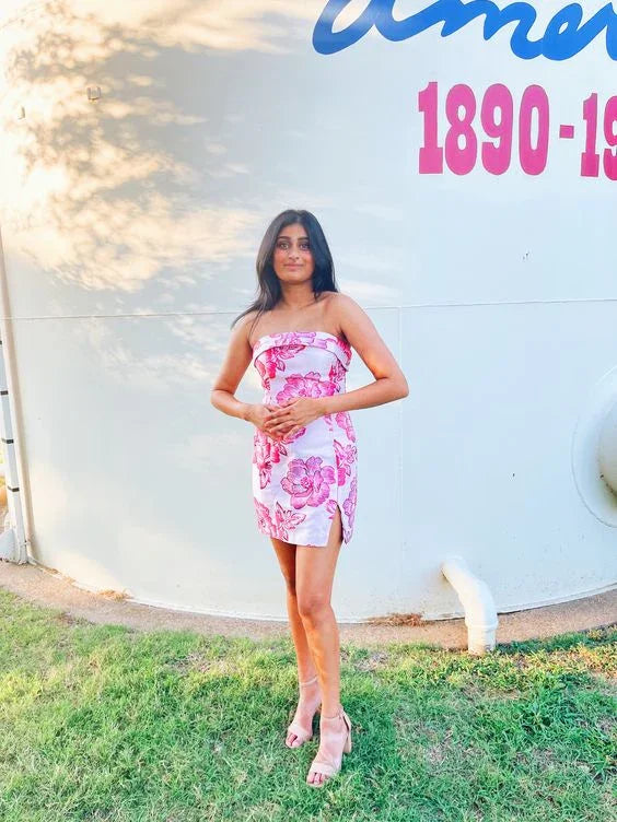 Vestido Lindo Sin Tirantes Estampado Floral para el Baile de Regreso Y2773