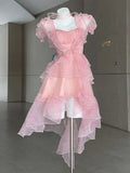 Vestido de cóctel asimétrico sexy en chiffon rosa para fiesta de cumpleaños Y7664