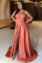 Front Split One Shoulder Long Mermaid Prom Dress With Beadings