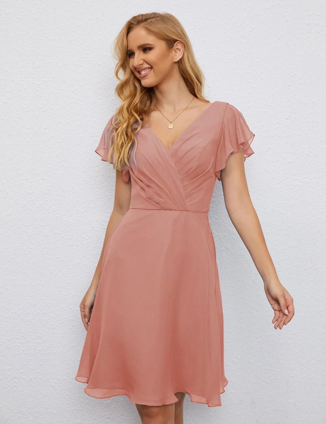 Vestido de Regreso a Casa con Espalda en U de Numbersea Vestido Formal para el Baile de Graduación Largo hasta la Rodilla Mangas Cortas Vestido para Fiesta de Cóctel 28077