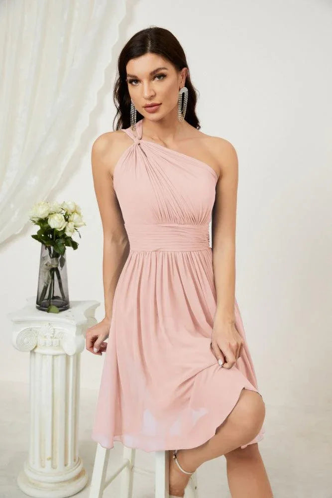 Vestido de dama de honor corto de chiffon de un hombro Numbersea para mujer Vestidos formales para fiesta y regreso a casa 2804