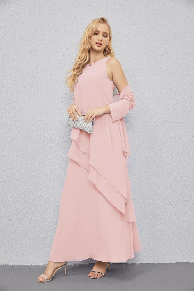 Vestidos para a mãe da noiva com frente aberta, cardigan leve, vestido formal para baile de finalistas 28081 