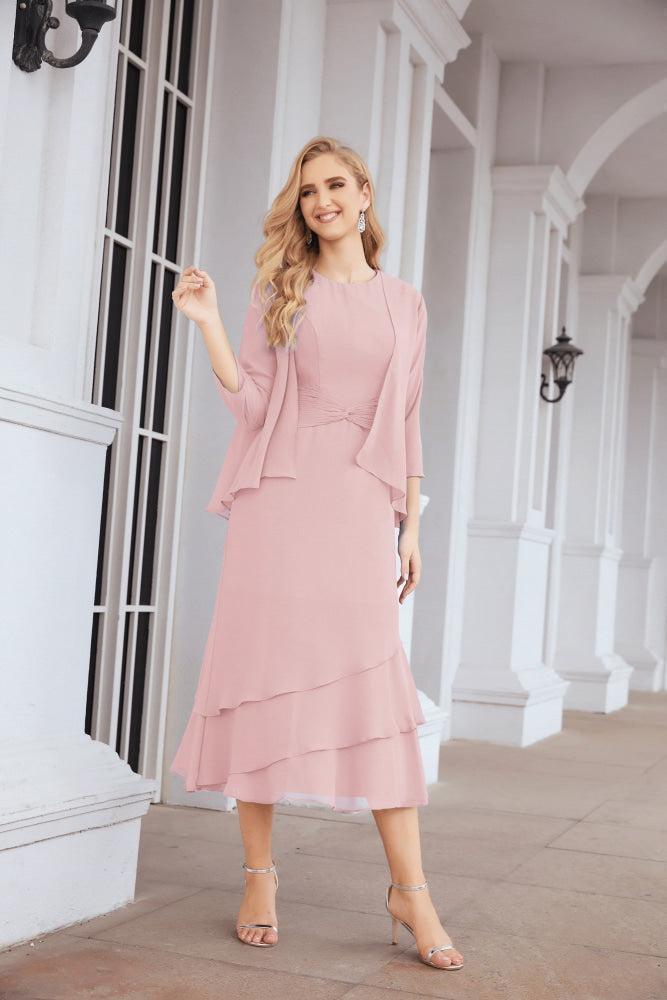 Vestido de festa formal para mãe da noiva, corte A, duas peças, Numbersea 28072 