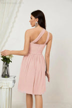 Vestido de dama de honor corto de chiffon de un hombro Numbersea para mujer Vestidos formales para fiesta y regreso a casa 2804
