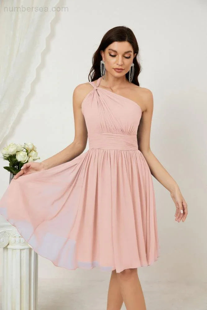 Vestido de dama de honor corto de chiffon de un hombro Numbersea para mujer Vestidos formales para fiesta y regreso a casa 2804
